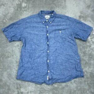 Weatherproof Vintage Blue Button-Down Shirt XL Linen Blend Casual Shirt a0989